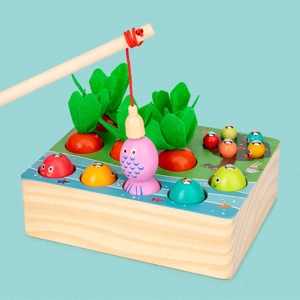 Magnetic Wooden Plucking Toys Fishing Catching Worm for Kids Children