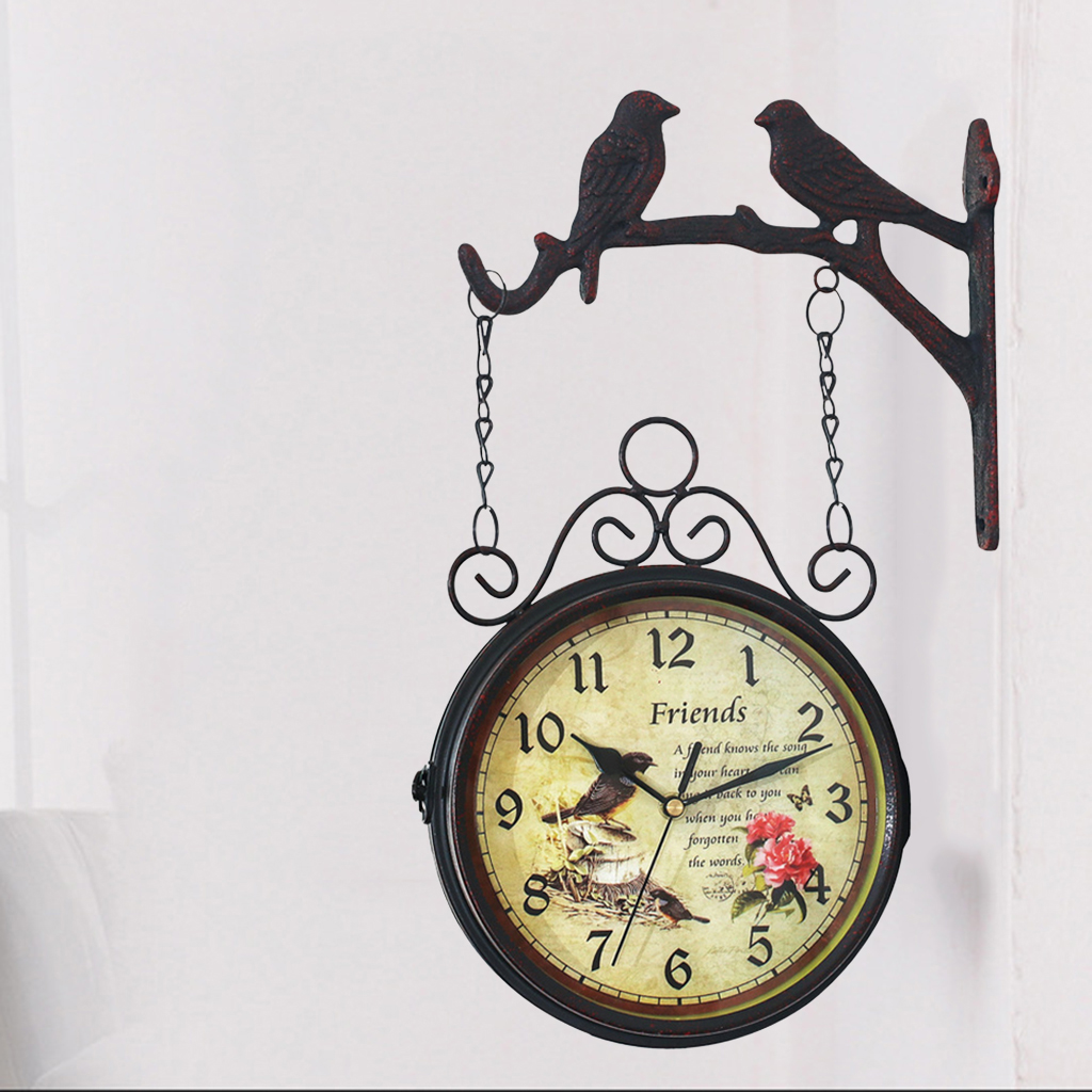 8'' Outdoor Wall Clock ing Retro Double Sided Battery Powered Metal Mount Vintage Garden Coffee Bar Decoration Round Station