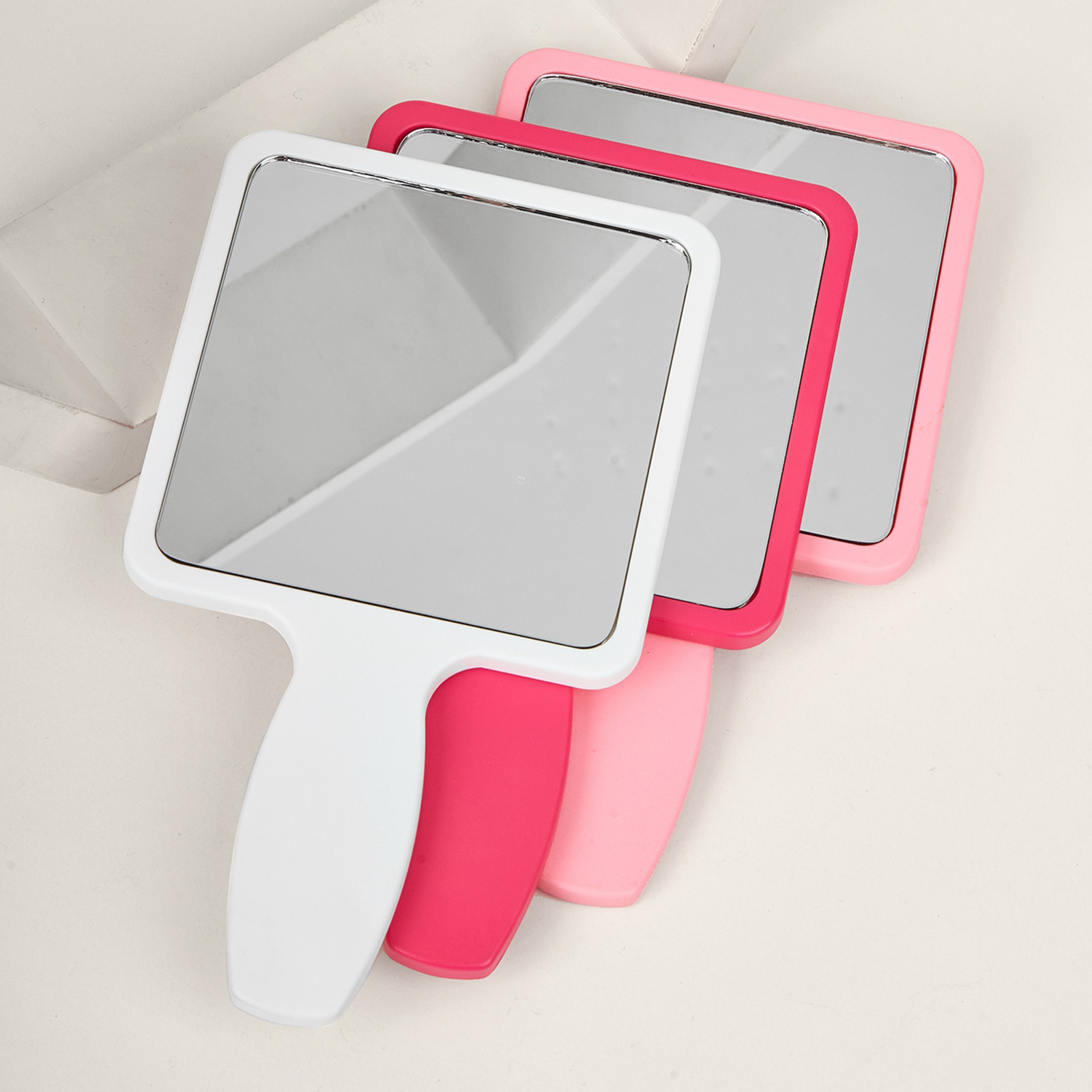 Small Compact Makeup Square Shaped Mirror with Handle Look Adorable Design