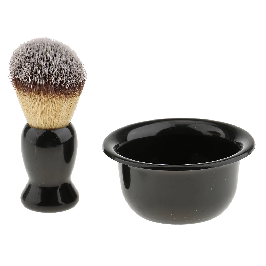 Men 4 in 1 Black Shave Stand +Shaving Brush + Mug Bowl + Safety Razor, Durable Shaving Kit for Home, Travel, Professional Use