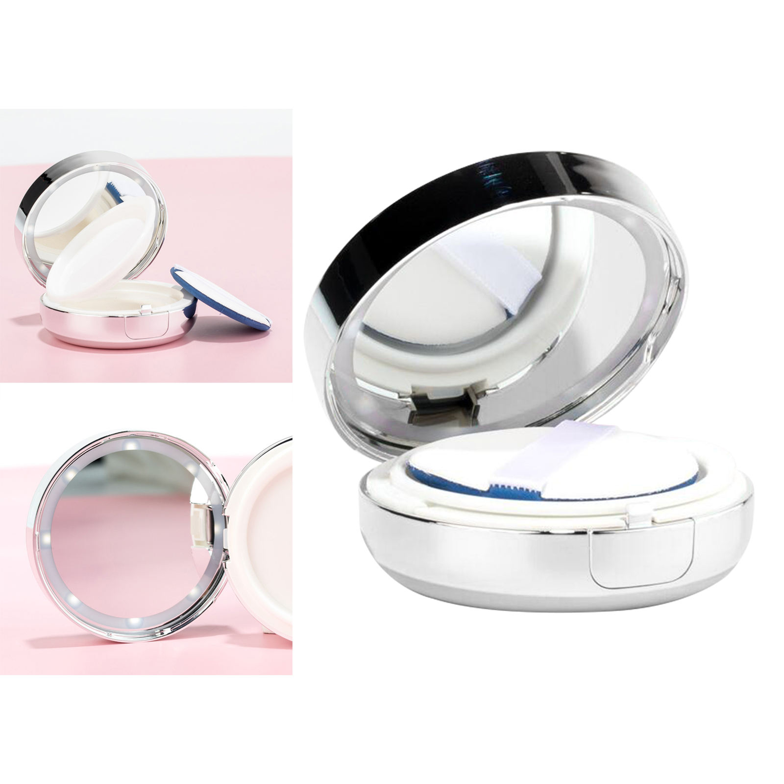 15ml 0.5oz Air Cushion Puff Box BB Cream Container for Foundation with Mirror 8 LED Lights Diamond Style