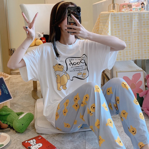 Originais da Disney Minnie e Mickey Calças de Manga Curta de Verão para Casa Pijamas Winnie Pooh Dumbo The 13 High Quality Mamãe e Bebê