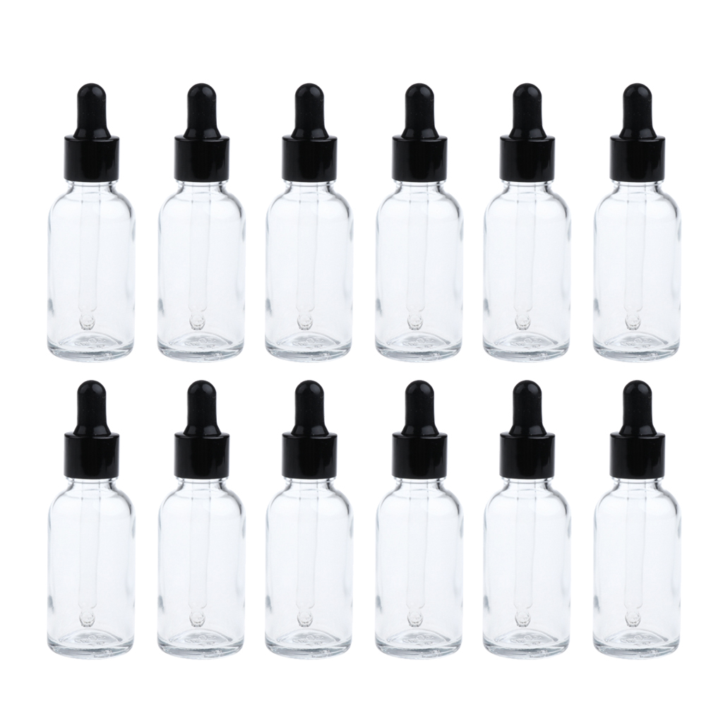 Pack of 12, Glass Dropper Bottles for Essential Oil (1 oz / 30ml)  Empty