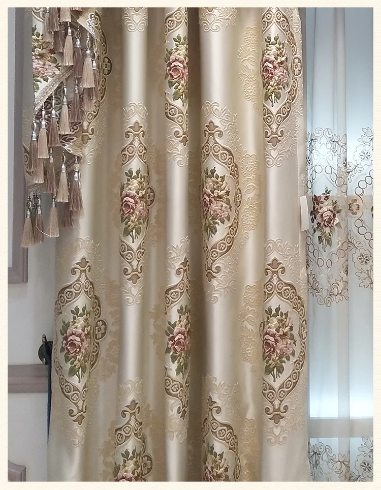 Luxury European Style Embossed Jacquard Curtains for Living Room Bedroom Blackout Curtains Custom Window Screens