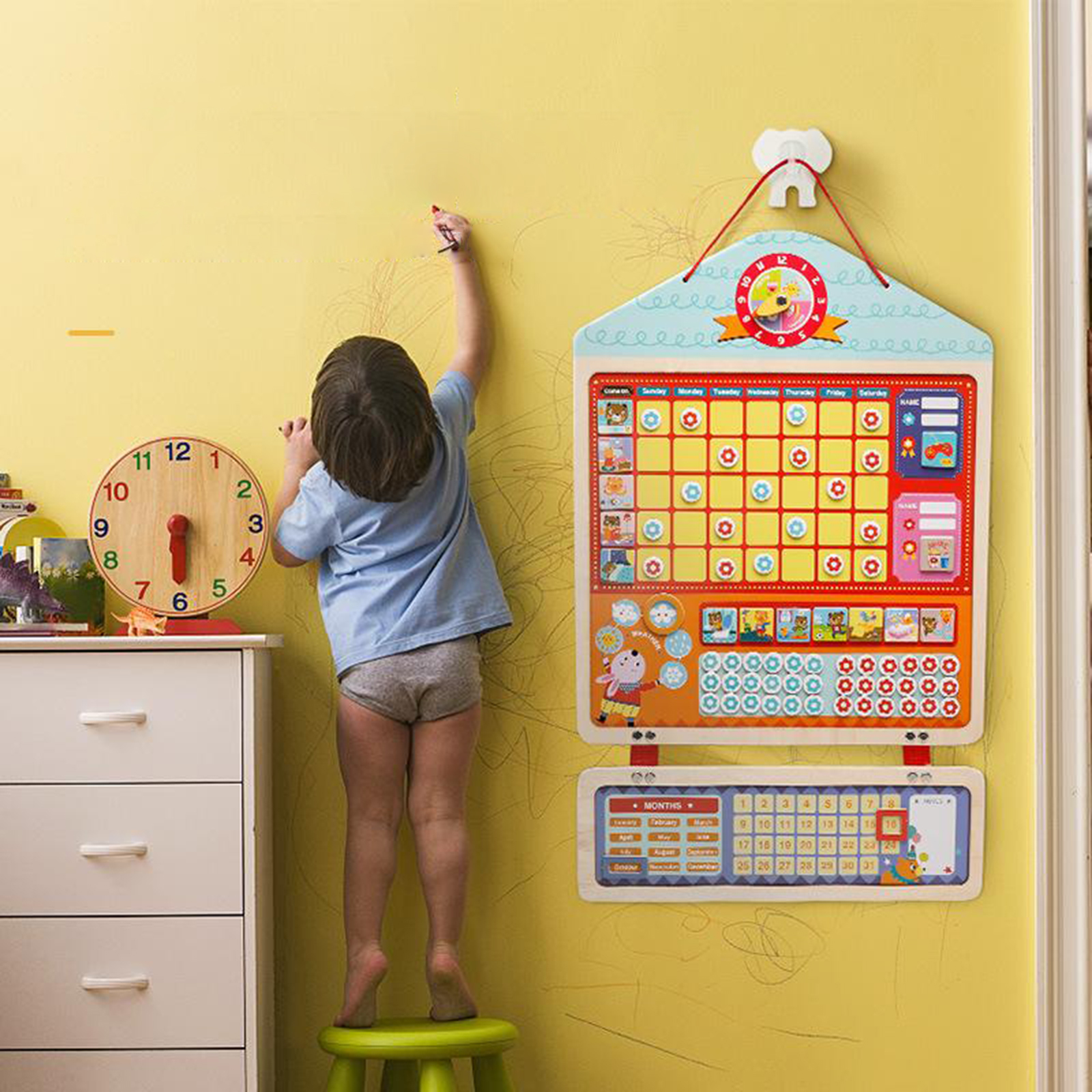 Montessori Children My Magnetic Calendar Chart Record Toys on Wall or Fridge