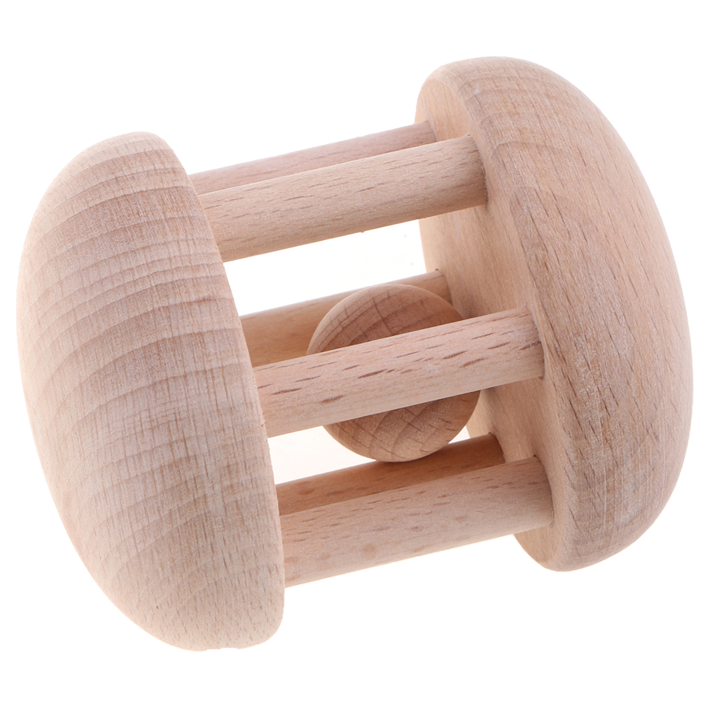 Natural Wooden Rattle Teether Baby Sensory Development Grasping Teething Toy