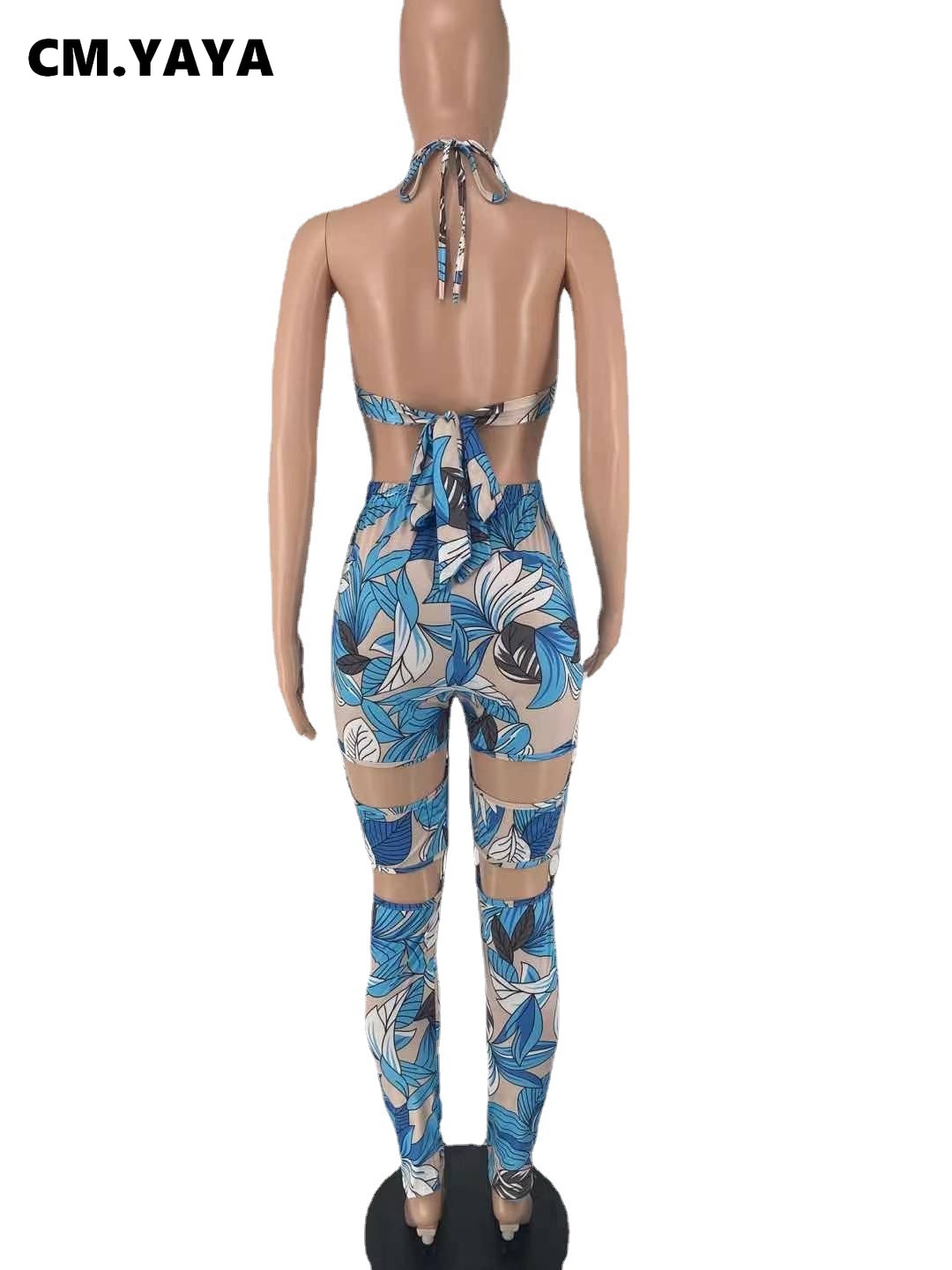 CM.YAYA Jumpsuit Wanita Celana Kodok Tanpa Lengan Motif Celup Dasi Tanpa  Lengan Halter Berongga Pensil Melar Pakaian Fashion Seksi Musim Panas 2021|  | - AliExpress