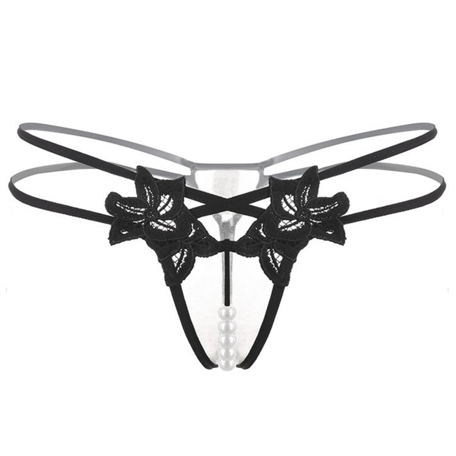 Men Double Elastic Waistband Pearls Crotchless Thongs Underpants Stretchy Embroidered G-string Briefs Low Waist T-back Underwear boxer underwear