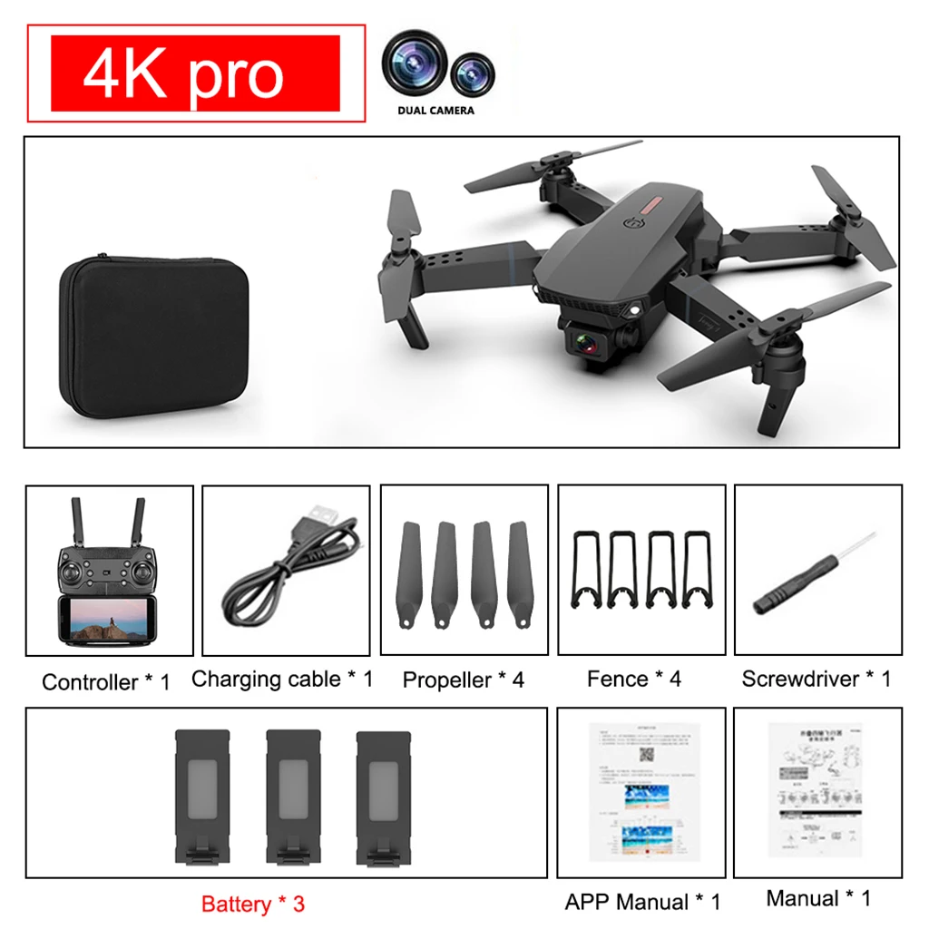 E88 Pro with GPS Return Home 100m  Distance Follow Me Quadcopter for