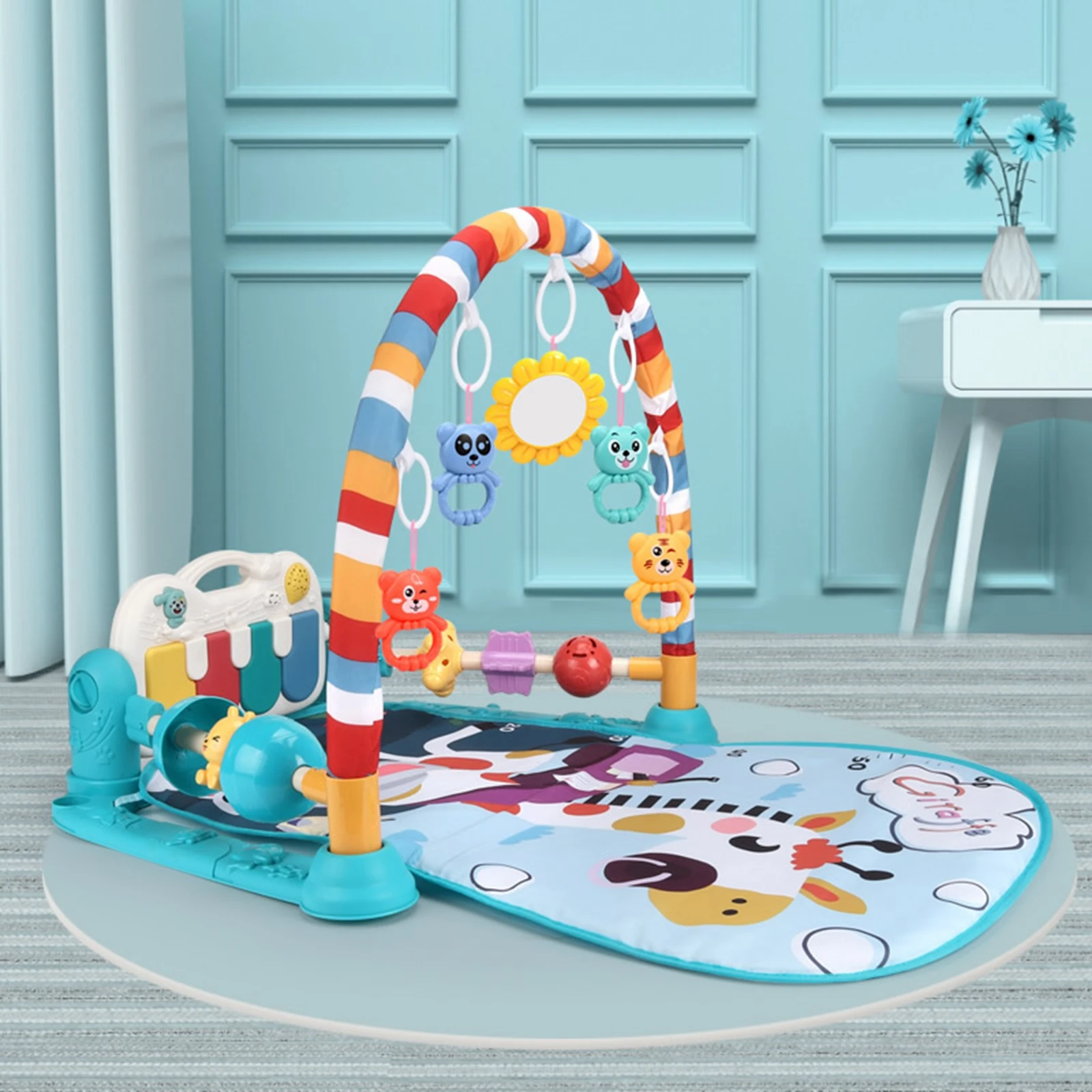 Baby Gym Play Mat Early Developmental Toys Music Play Mat Activity Gym for Babies Toddlers 6-12 Months 0-6 Months Xmas Gifts