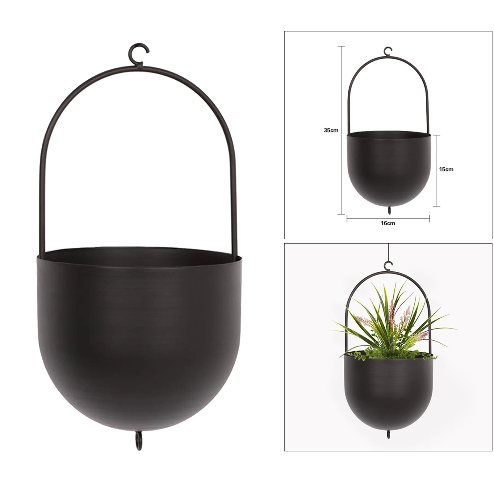 Metal Hanging Planter Swing Flower Pot Plant Holder with Hook for Small Succulent Decoration Balcony Living Room