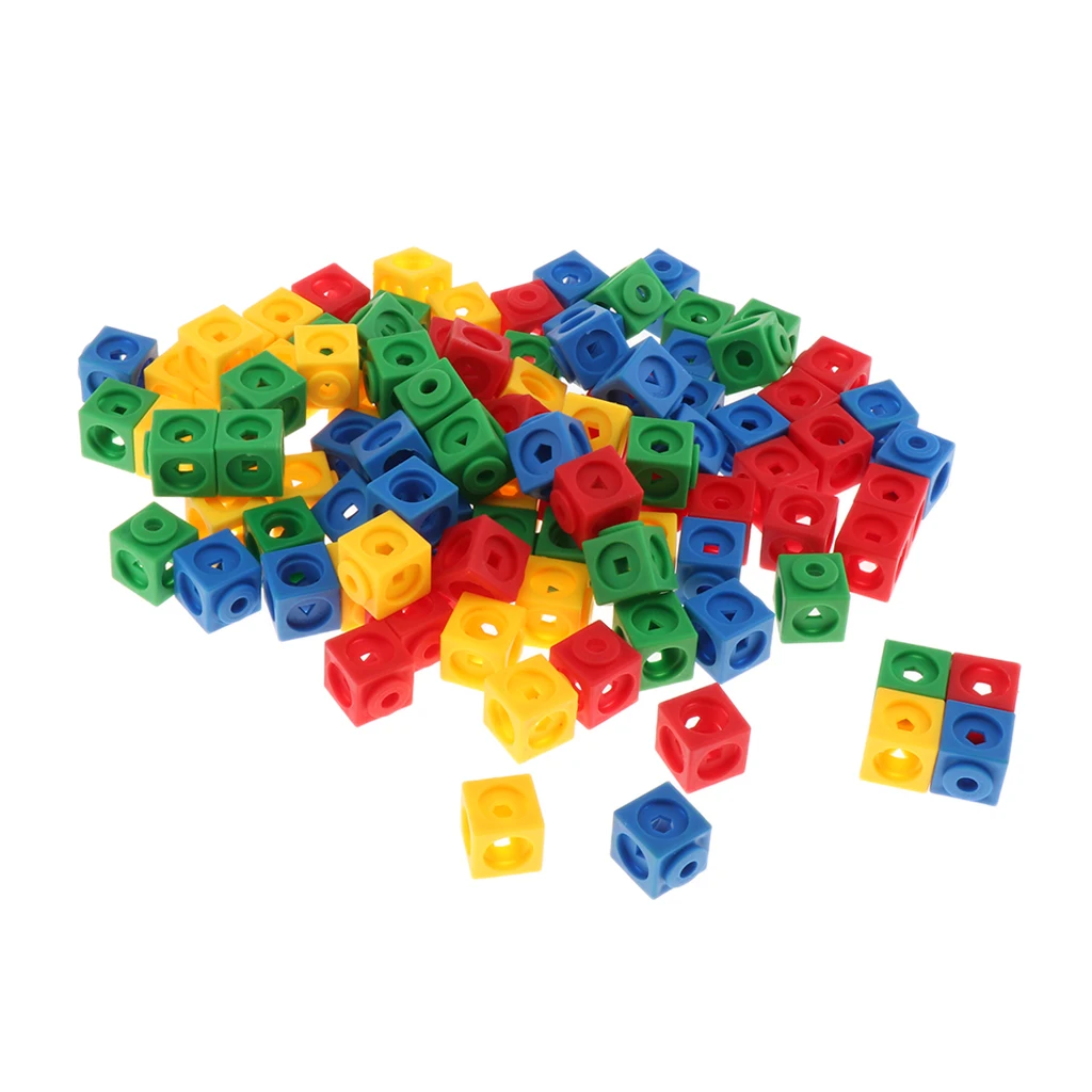 100pcs Linking Snap Math Counting Blocks Cubes Manipulative Math 4 Color 