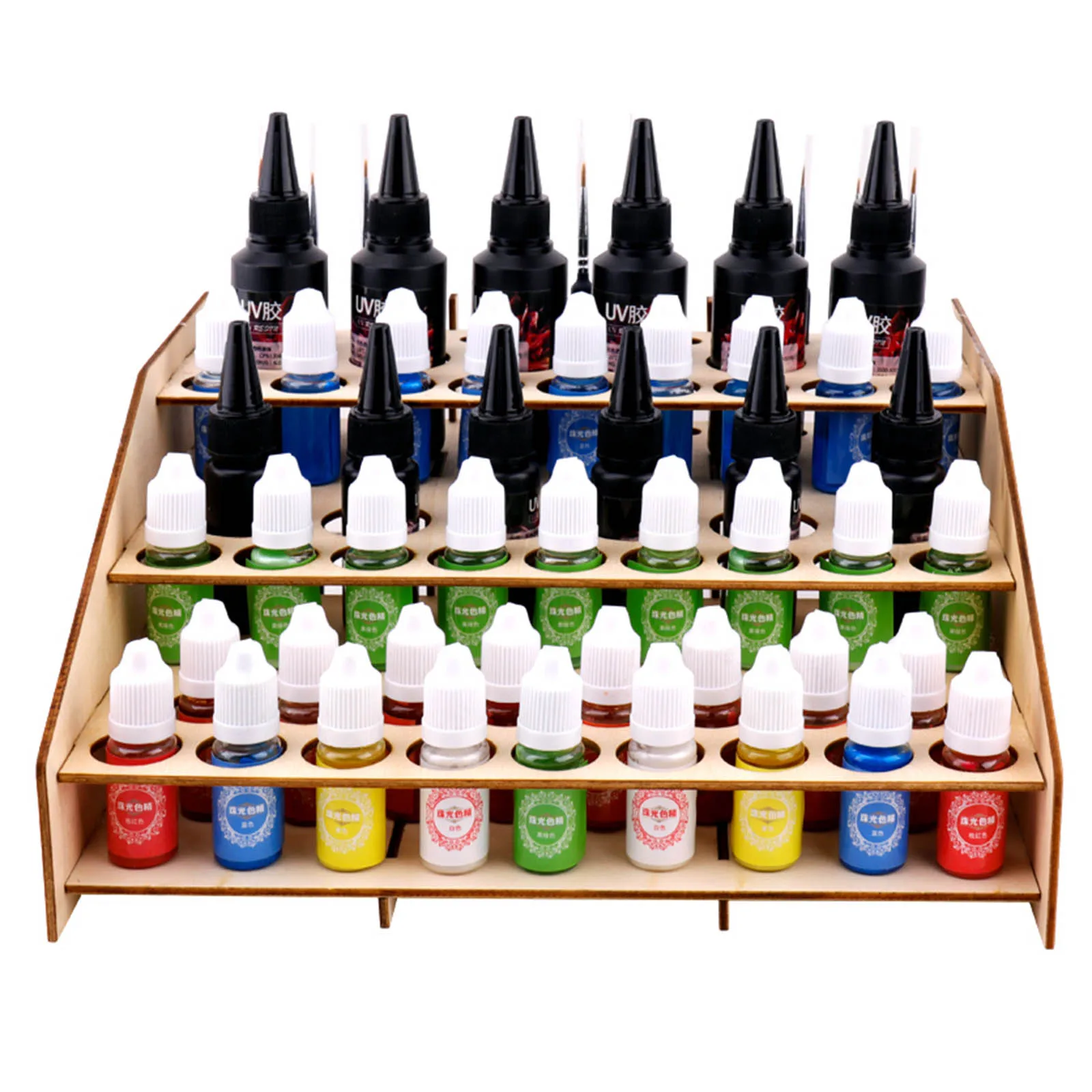 Wooden Pigment Paint Bottles Rack Organizer Epoxy Tools Storage Model Box