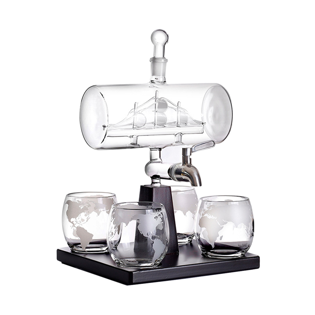   Bottle Whisky Glass Red  Decanter Bottle w/ 4 Cups  Bottle Decanter Red  Decanter