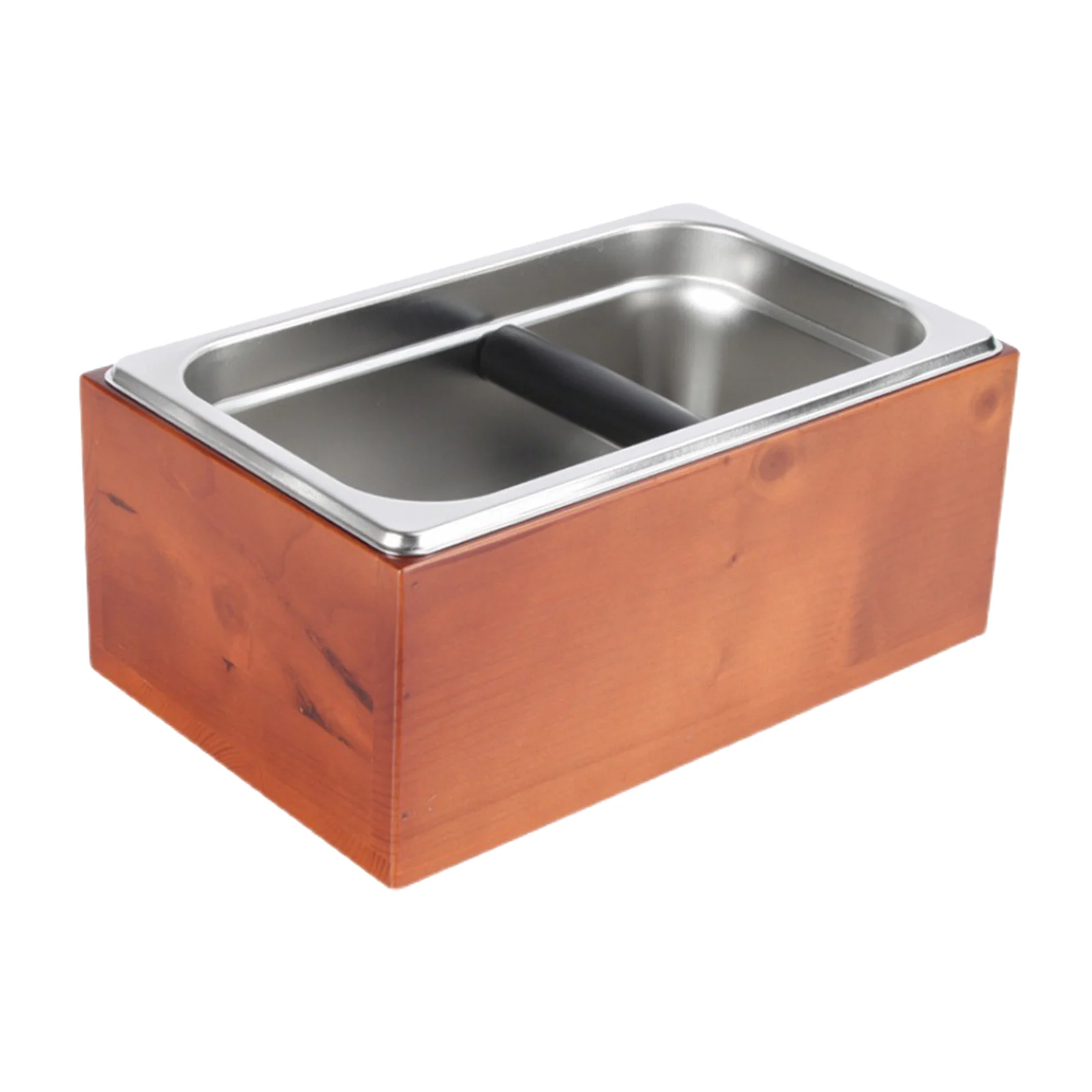 Classic Brown Coffee Knock Box Durable Stainless Steel Compact Espresso Dump Bin Wood Trash Can for Milk Tea Shop Home