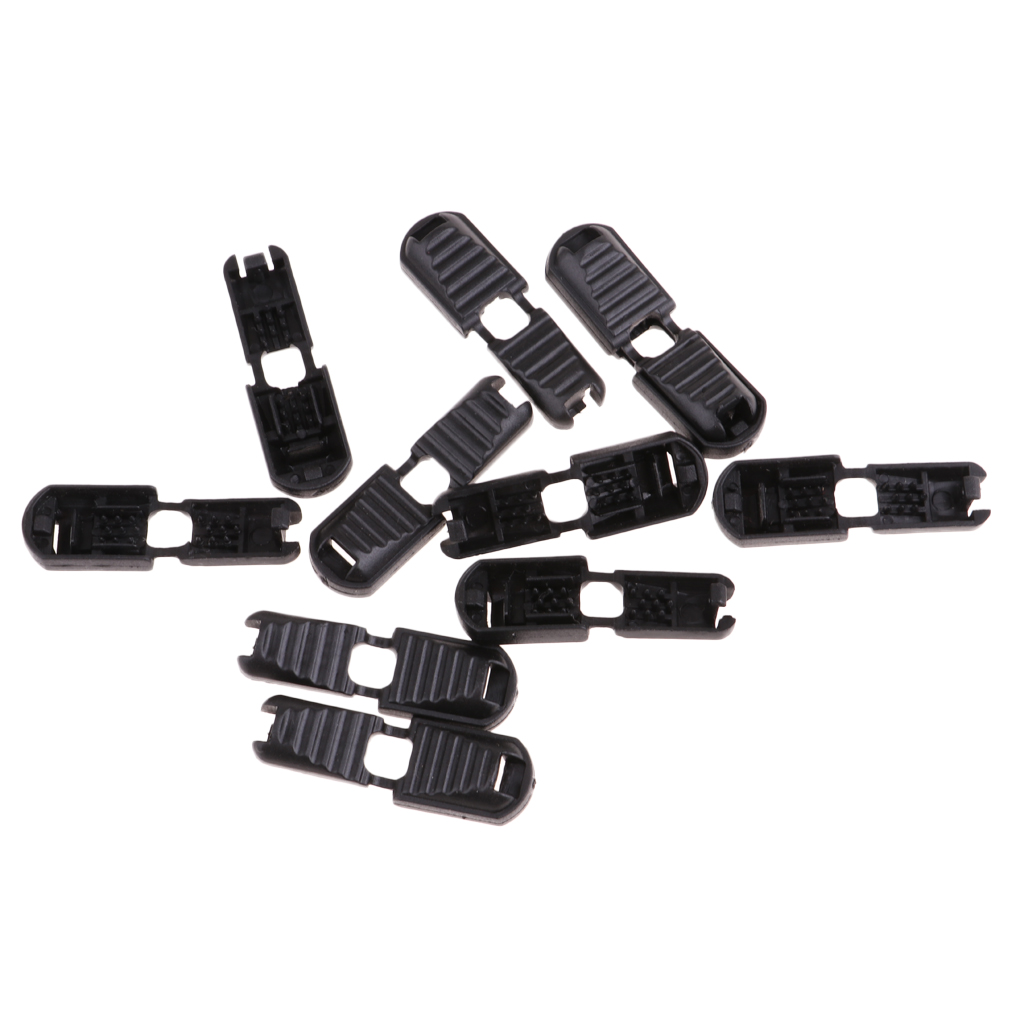 10x Black Plastic Zipper Pull Cord Ends Lock Stopper for Travel Packages, Hard Nylon Plastic, Detachable and Reusable