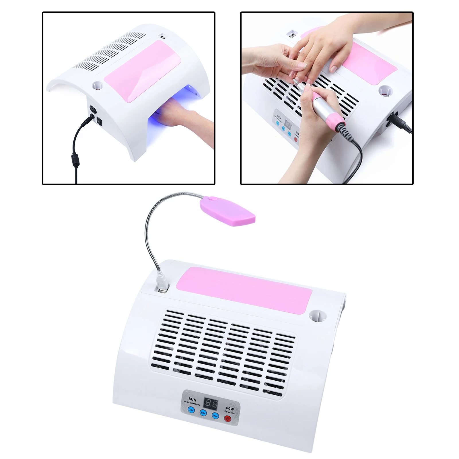 3D Art Nail Lamp with Polishing Pen Grinding Head Vacuuming Nail Dryer for Salon Manicure Supplies