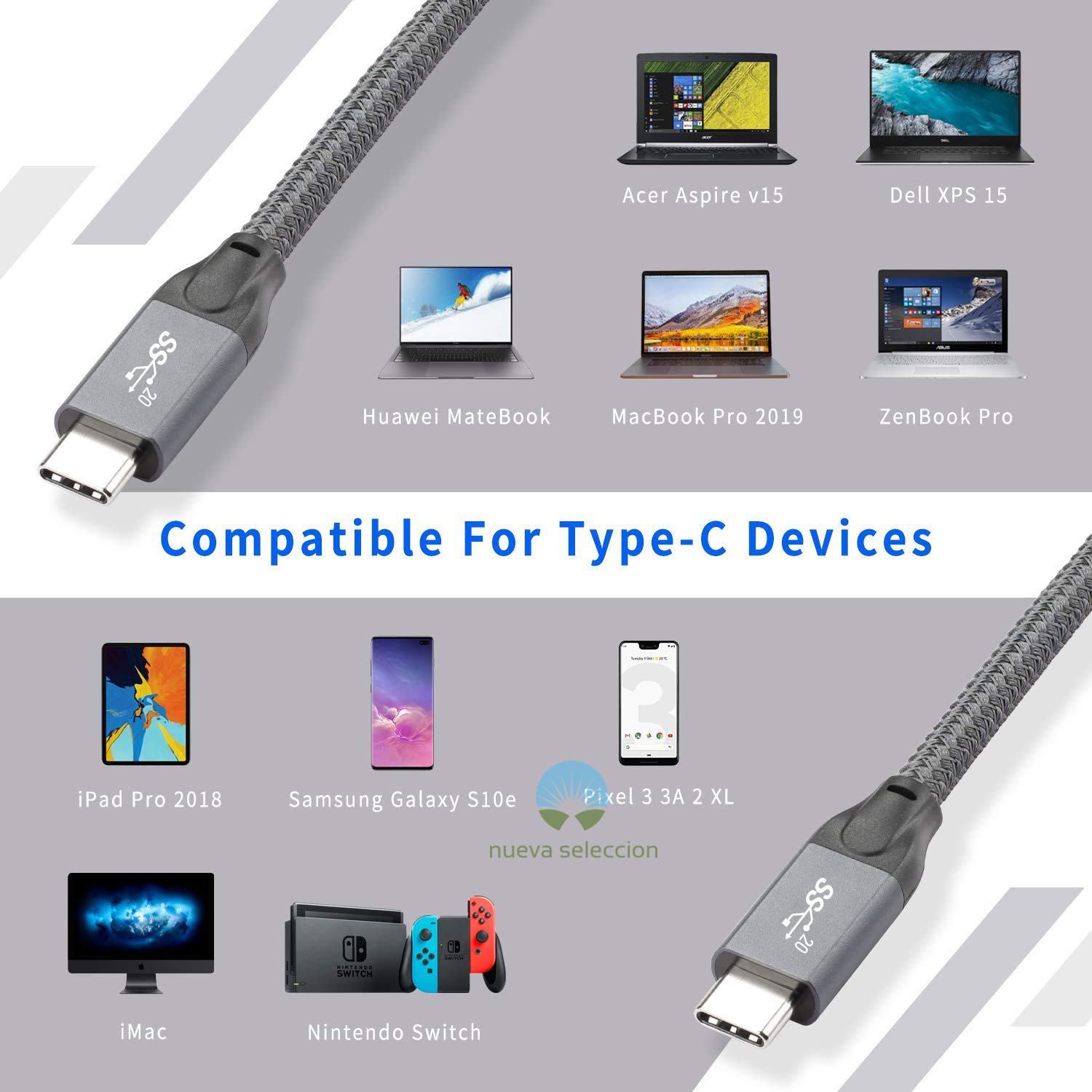 USB 3.2 Gen 2x2 20Gbps USB-C to USB-C Data Cable Type-C 100W Fast Charge Short Cord Braided Wire for Xiaomi Huawei Macbook Pixel