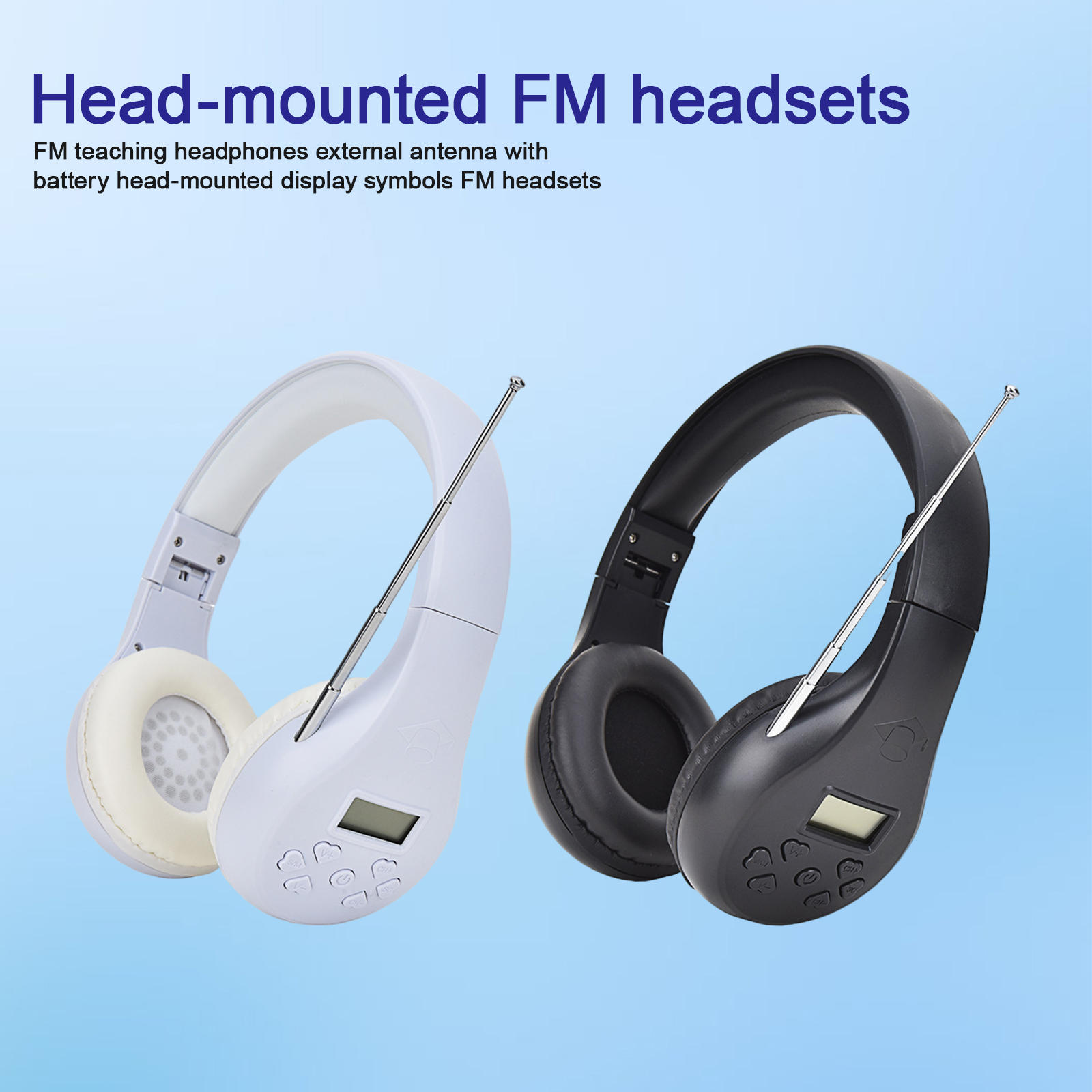 Foldable FM Headset, Large LCD Display Headphone with External Antenna 3.5mm Jack School Home Office Gadget