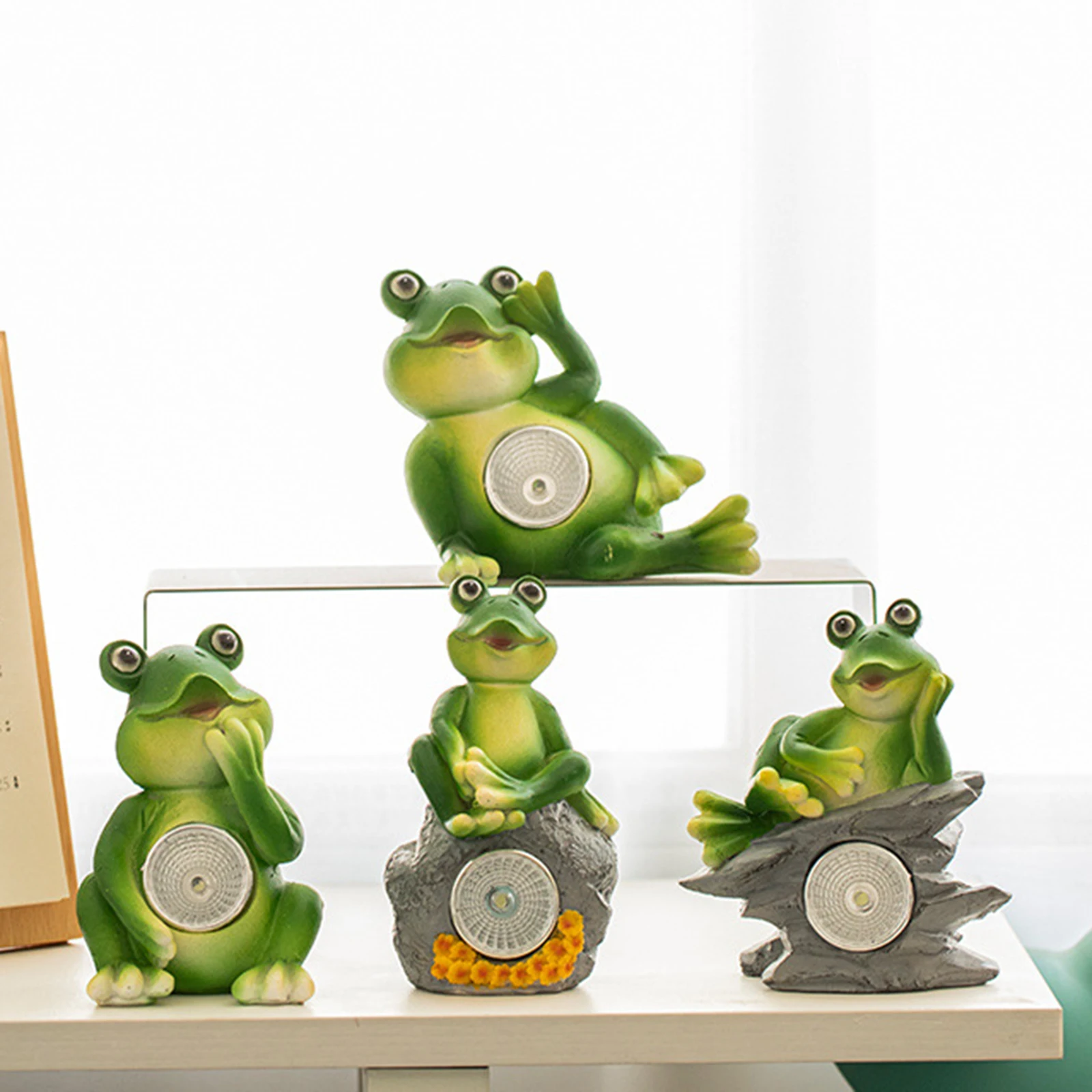 Solar Power Garden Statues Frog LED Lights Spring Decorative Backyard Gift