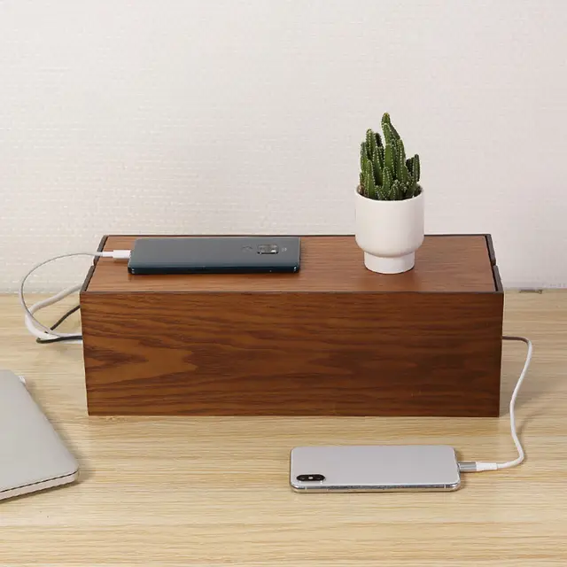 Wooden Cable Management Box Made from Wood Material Hide Wires & Power  Strips Desk Cord Organizer