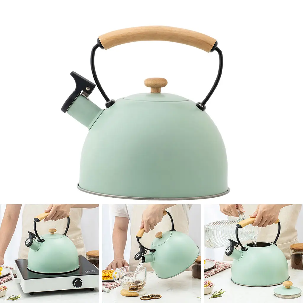 Whistling Tea Kettle 3L Cooker Anti-Scalding Large Top Kettle Wooden Handle Electric Induction Gas Tea Kettle for Cooker Kitchen