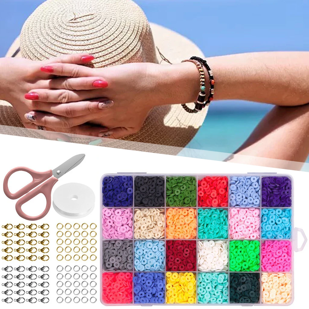 4800 Pcs Polymer Clay Beads Chip Disk Mixed Beads Jump Rings Lobster Clasp Beading DIY Jewelry Making Kit Combination