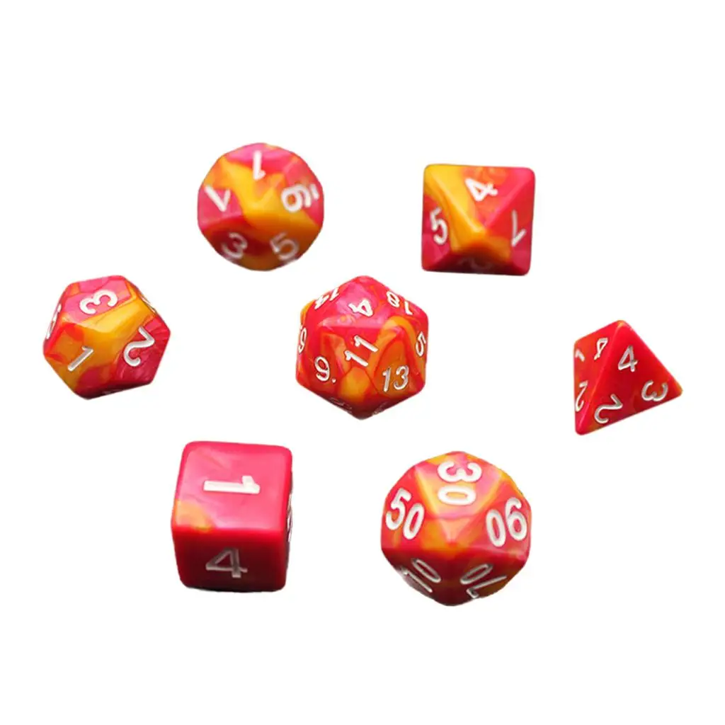 Set of 7 Double-Color Polyhedral Dices D20 D12 D10 D8 D6 D4 for Roll Playing Games, Board Game, DND RPG MTG, Roleplaying,