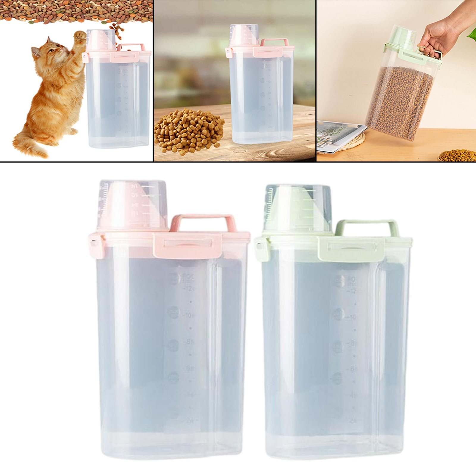 2x Pet Food Container Grain Food Container Barrels with Measuring Cup for