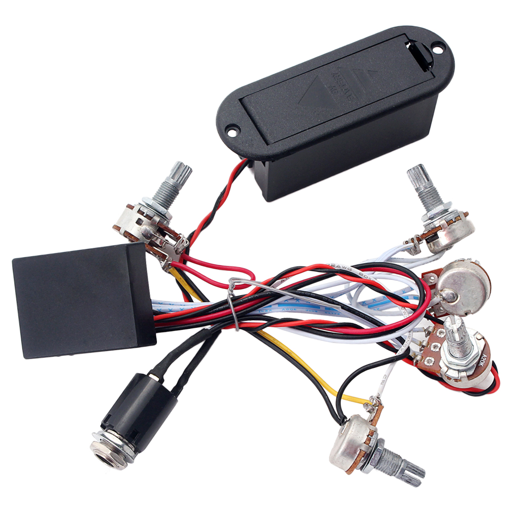 1 Set 3 Band EQ Guitar Pickup Pre-Amplifier Wiring Circuit with Battery Case,