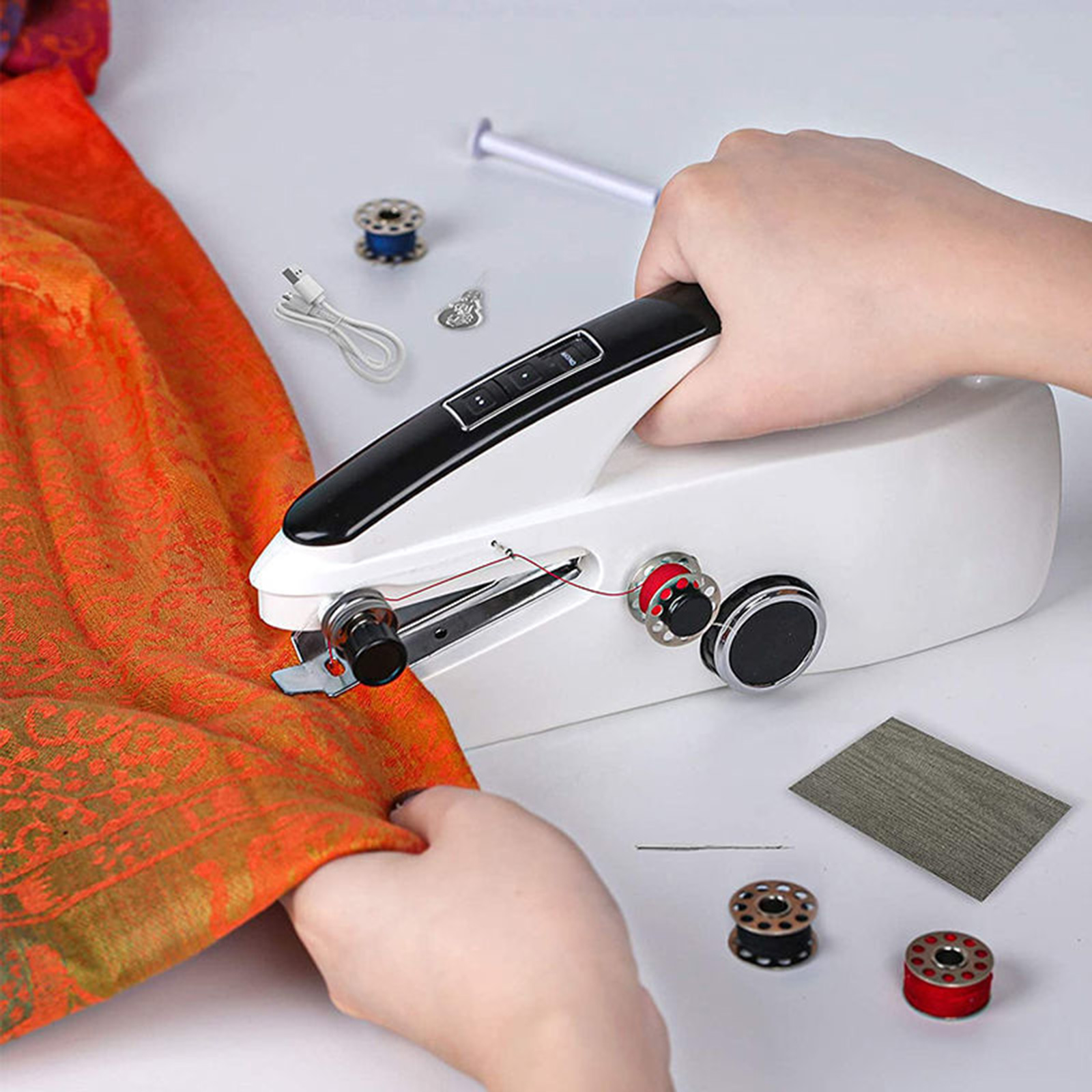 Handheld Mini Electric Sewing Machine Single Speed Adjustment With Light Household Portable Needlework Handheld Sewing Machine