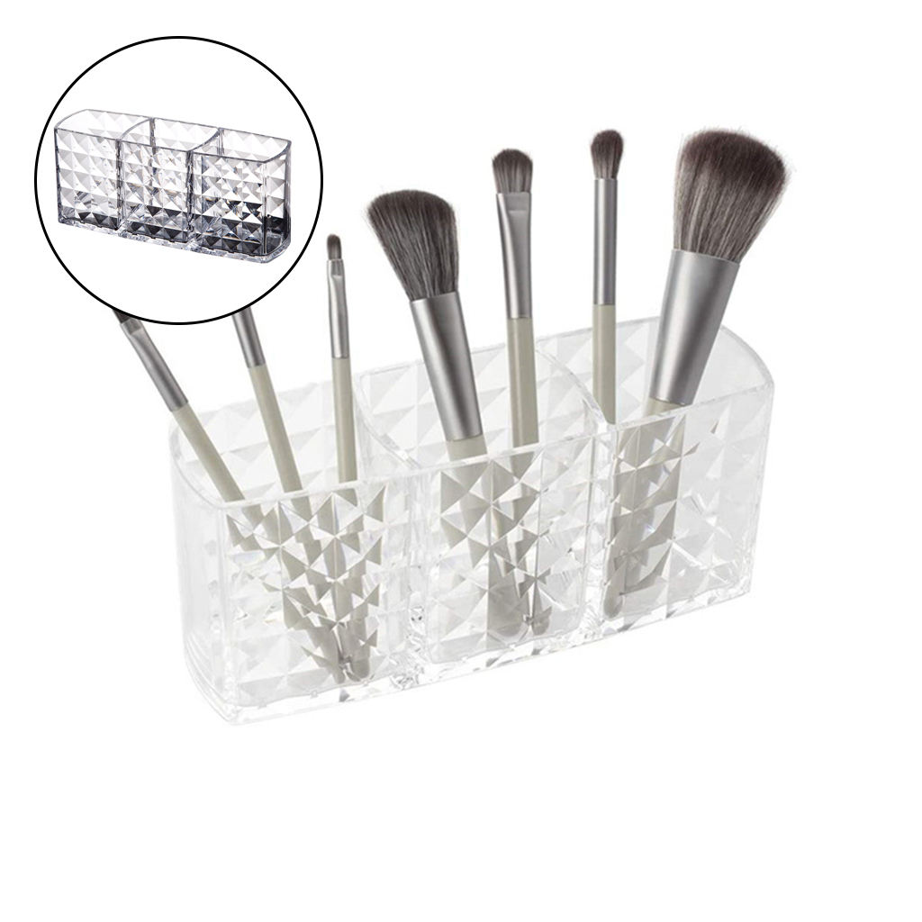 3 Slot Acrylic Cosmetic Brushes Storage,Makeup Brush Holder Organizer, Category Eyeliner, Lipstick, Eyebrow Pencil, Etc.
