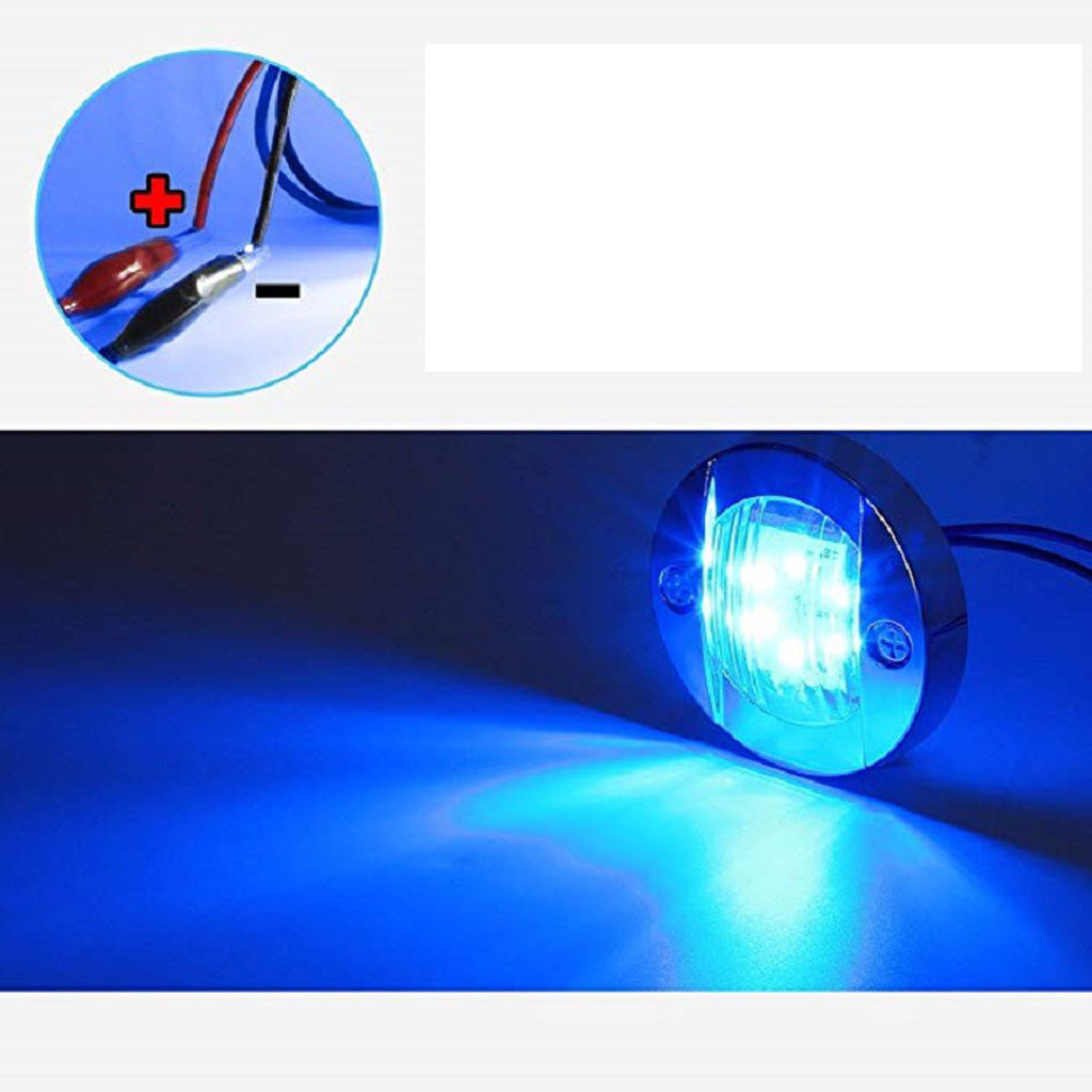 3 Inch Round Marine Clear Lens Blue LED Transom Mount Stern Anchor Navigation Light Lamp Waterproof Stainless Steel - 12V