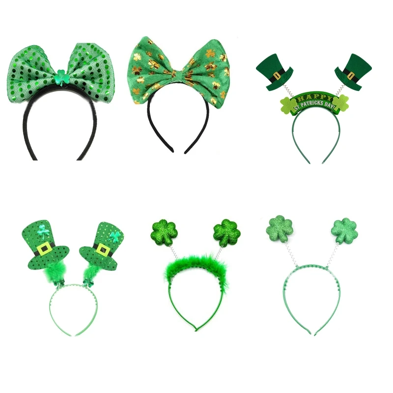 Sequins Big Bow Hairbands Green Clover Headband Saint Patrick's