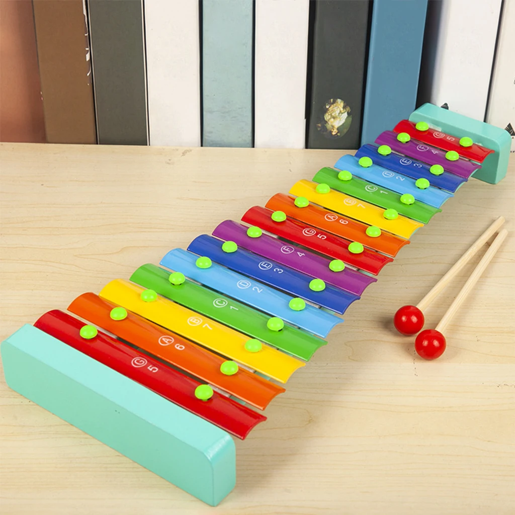 Wooden Multi-colored Kids Xylophone Toy Educational 15 Note Rhythm Glockenspiel Music Cognition Training Learning for Baby