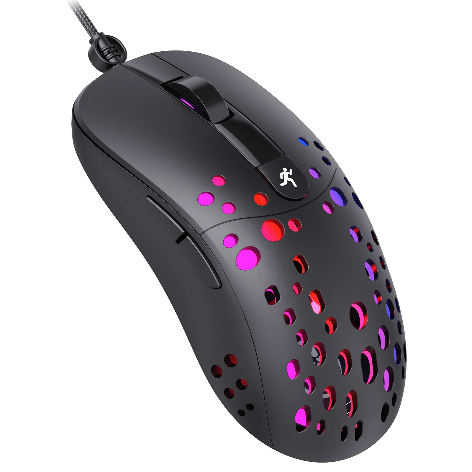 Black RGB Gaming Mouse USB Wired Hollow Out Design 8000 DPI Adjustable for Laptop Computer