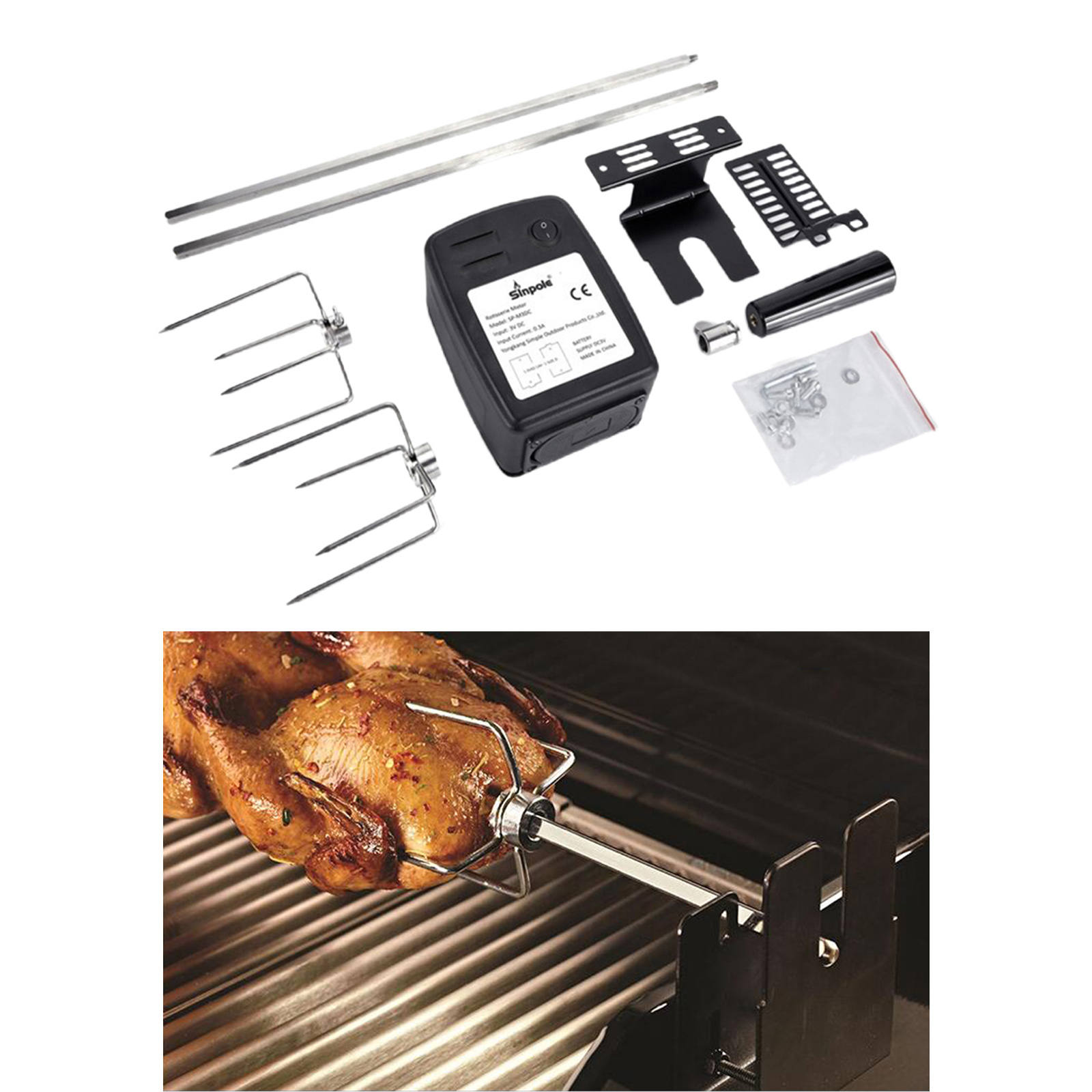 Heavy Duty Rotisserie Kit with Motor Household Battery Powered for Cooking BBQ Campfire Camping Supplies