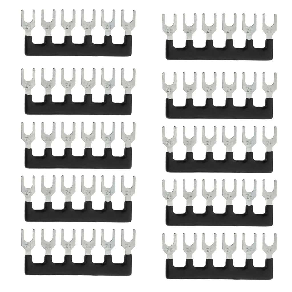 10x Fork Type Pre Insulated Terminal Block Barrier Jumper Strip 6 Positions, Easy to Install