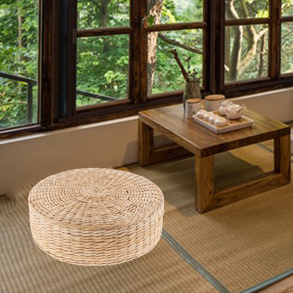 Floor Pillow Eco-Friendly Round Straw Cushion Hand Woven Tatami Floor Mat Yoga Tearoom Meditation Pad