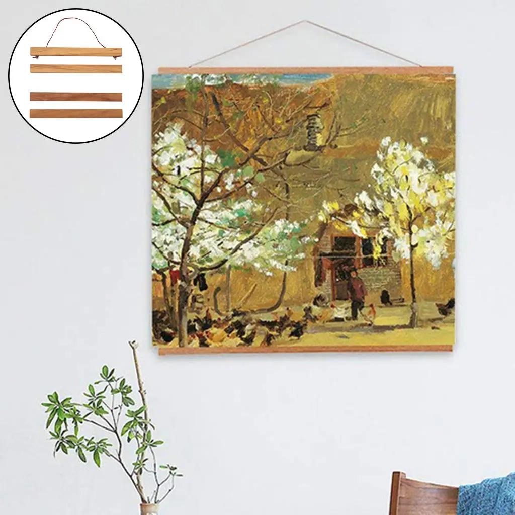 Wooden Poster Hanger Magnetic Frames Teak Wood Wall Decorative Artwork Hanging Frame for Scroll Canvas Print Wall Hanging