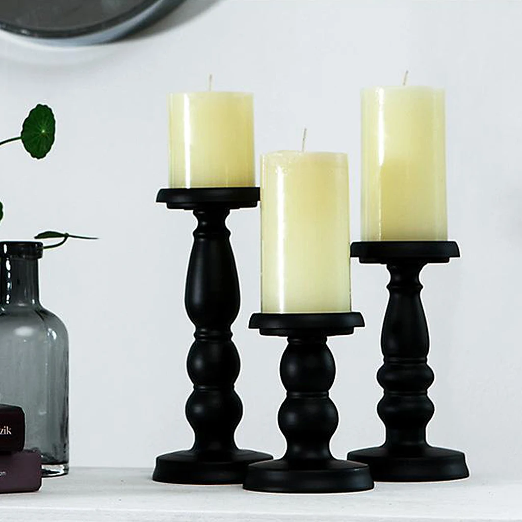 Black Retro Iron Candlestick Centerpiece Decorative Pillar Candle Holder, Home
