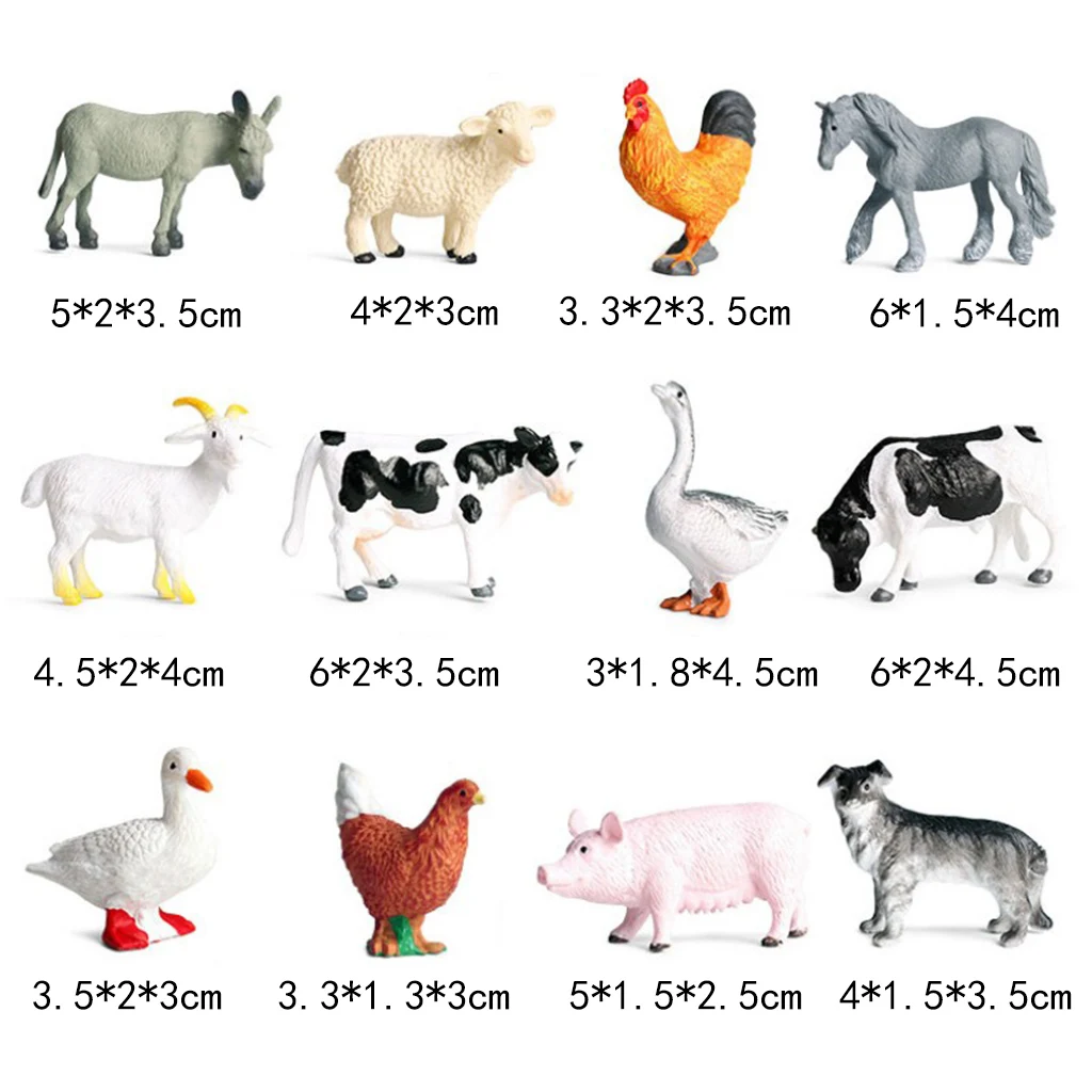 12x Farm Animal Models Toy Set, Realistic Zoo Animals Action Figure Toys,  Educational Toy and Child Development Toy