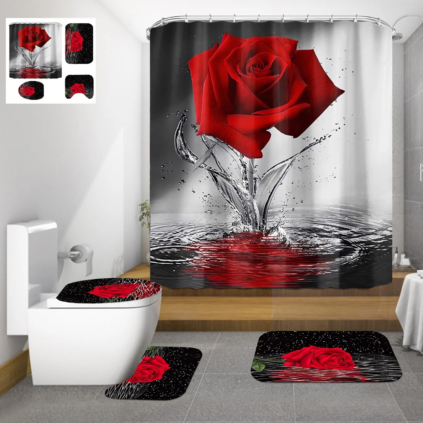 Details about   Coral Snake Shower Curtain Abstract embroidery Red Rose Bathroom Accessory Sets 