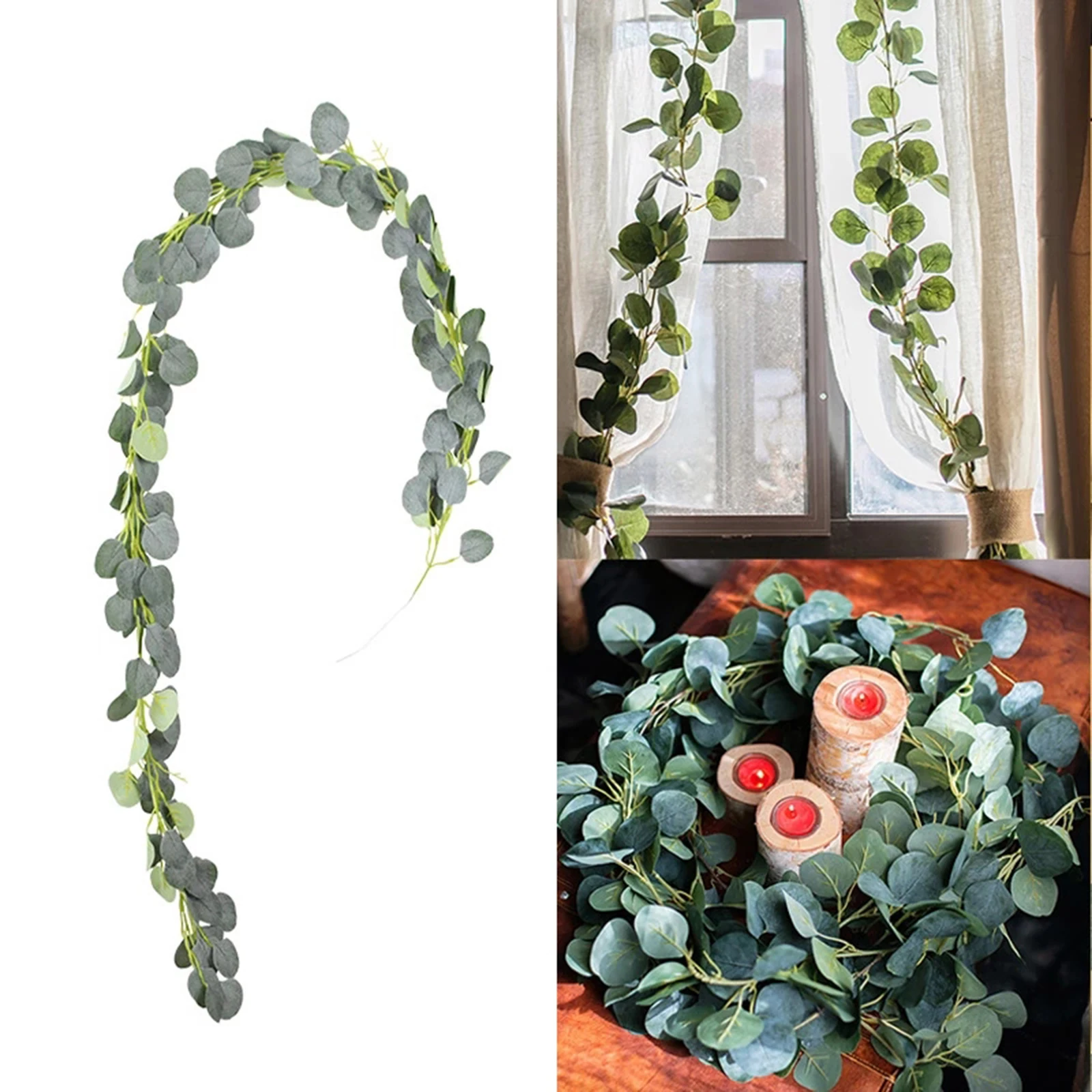 200cm Fake Silver Dollar Eucalyptus Garland Silk Vine Holiday Wall Decors