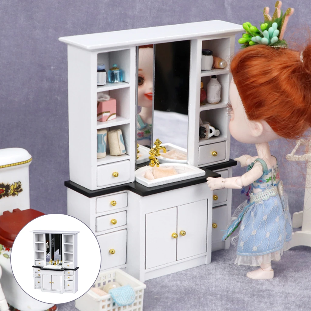 1:12 Doll House Cupboard Wash Basin Sink Bathroom Furniture Toy Decoration