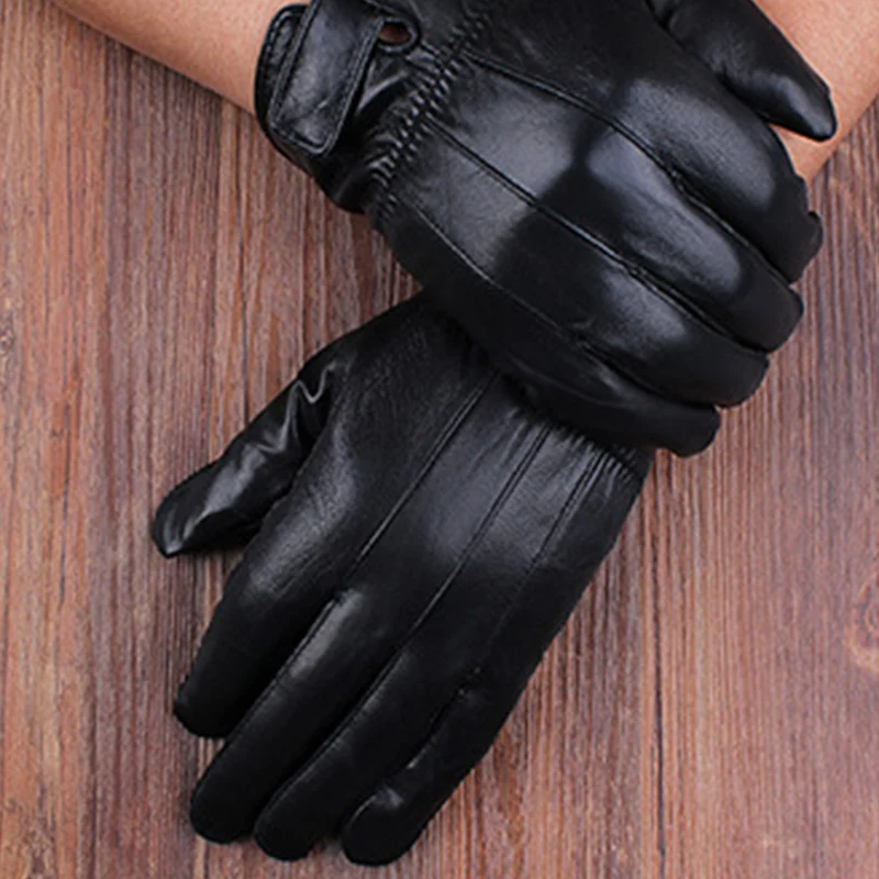 Men Mittens Real Leather Gloves New Genuine Leather Black Gloves Men Thick Cotton Winter Gloves Warm Mittens warm gloves for men