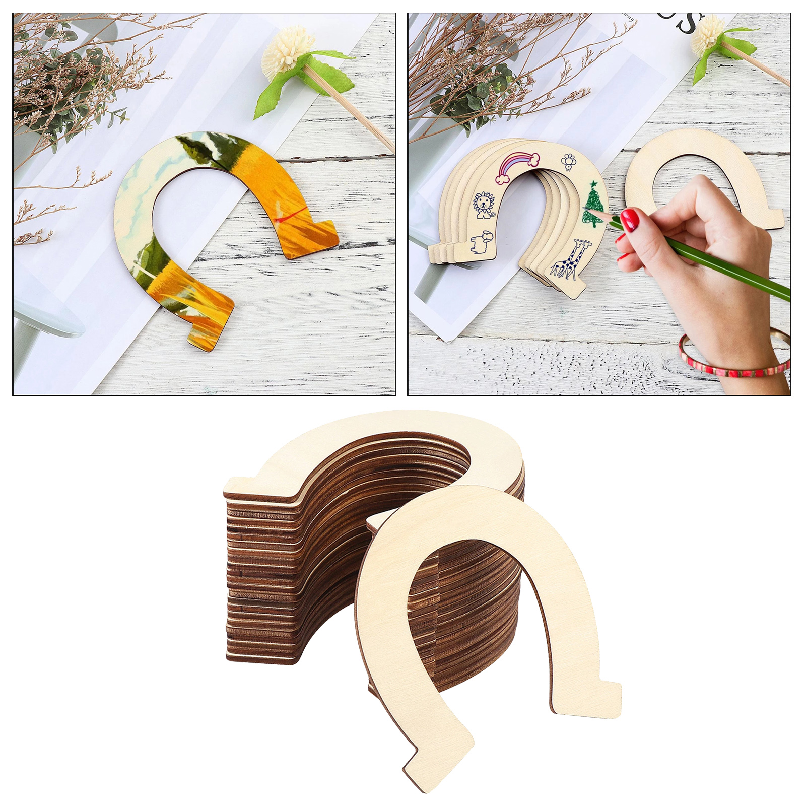 Wooden Slices Horse Shoes Shape Unfinished Wood Pieces for Birthday Decor