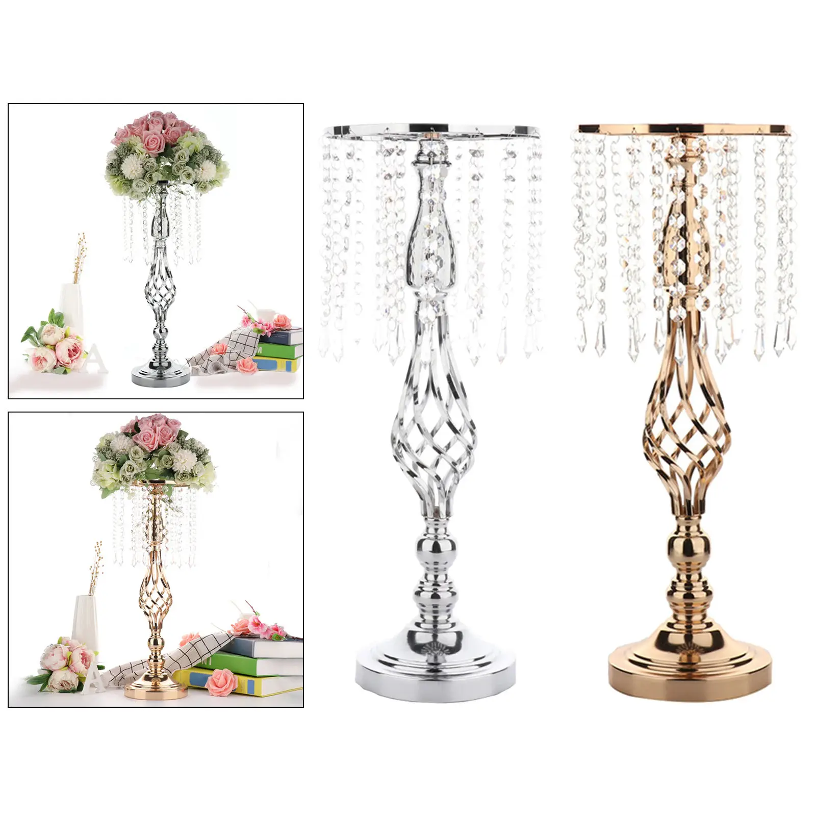 Crystals Candle Holders Iron Plating Candlestick Flower Vase Table Centerpiece Event Flower Vase Wedding Road Lead Decoration
