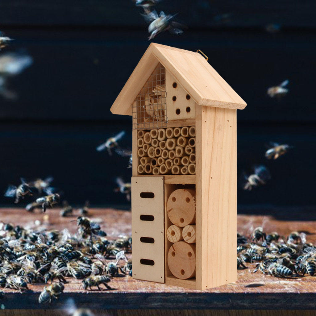 Wooden Insect Hotel Box Hive Ladybugs Nest Hanging Shelter Home for Outdoor Garden