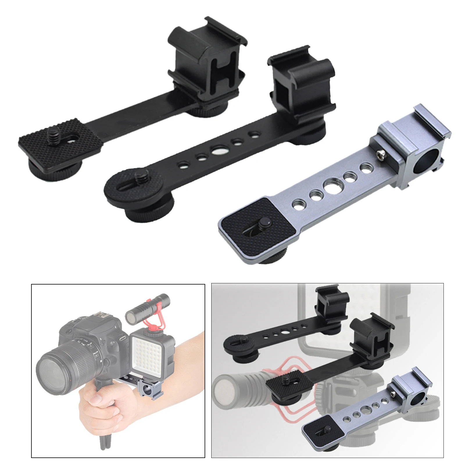 Triple Cold Shoe Extension Bar, Microphone Mount Extension Bar Bracket with 1/4 Adapter Compatible for